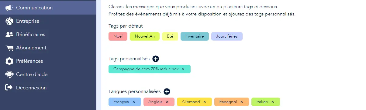Voconix : sélectionnez vos langues favorites
